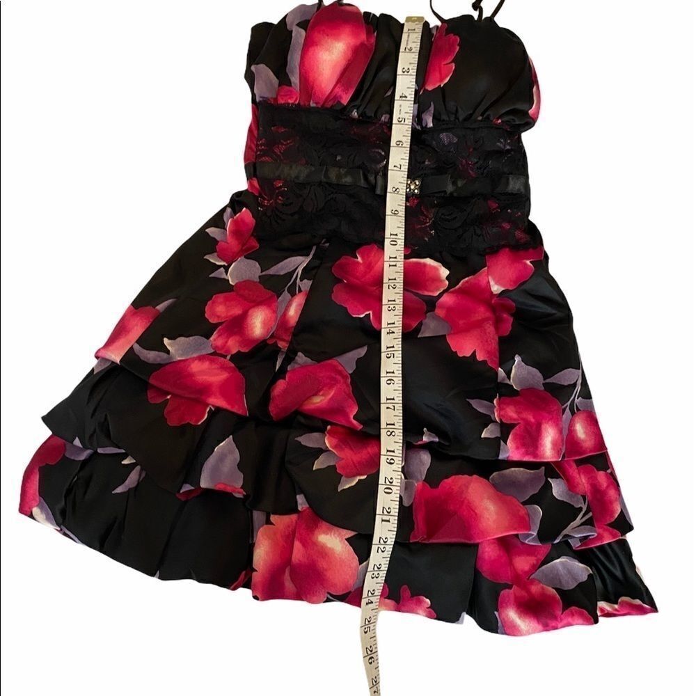 Black Floral Print Prom Satin Bubble Mini Dress XS - Picture 9 of 11